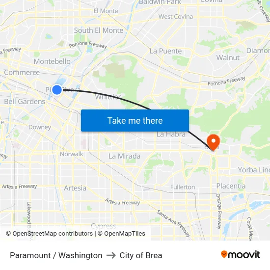 Paramount / Washington to City of Brea map