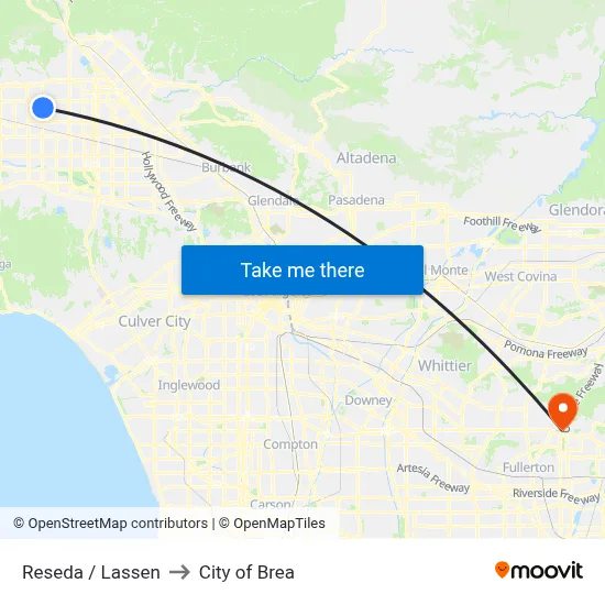 Reseda / Lassen to City of Brea map