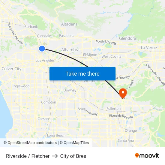 Riverside / Fletcher to City of Brea map
