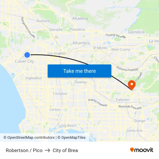 Robertson / Pico to City of Brea map