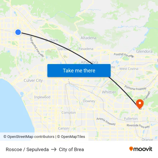 Roscoe / Sepulveda to City of Brea map