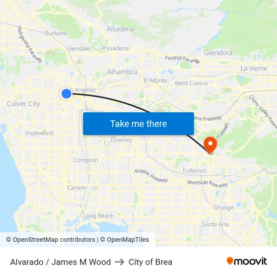 Alvarado / James M Wood to City of Brea map