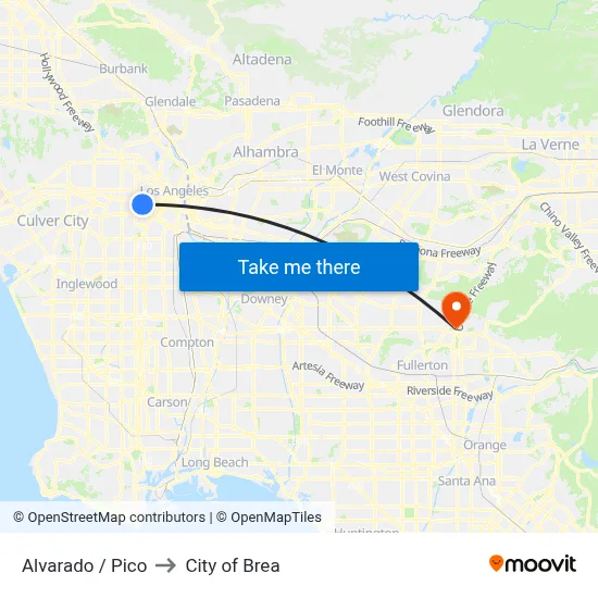 Alvarado / Pico to City of Brea map
