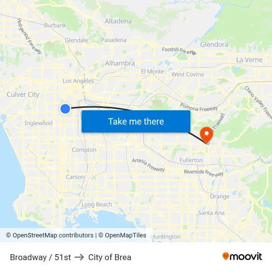 Broadway / 51st to City of Brea map