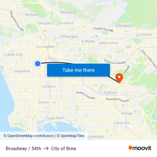 Broadway / 54th to City of Brea map