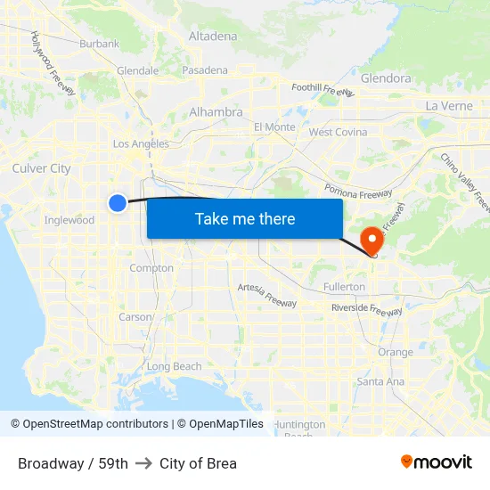 Broadway / 59th to City of Brea map