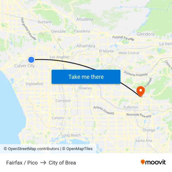 Fairfax / Pico to City of Brea map