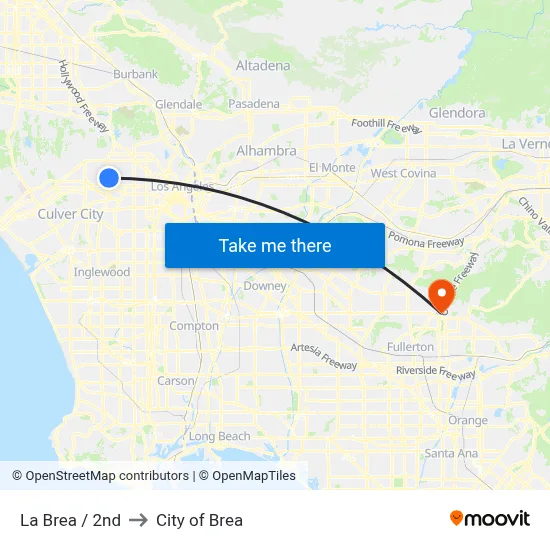 La Brea / 2nd to City of Brea map