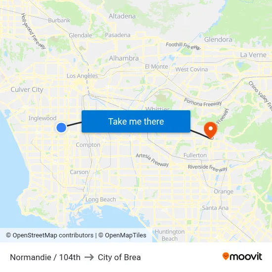 Normandie / 104th to City of Brea map