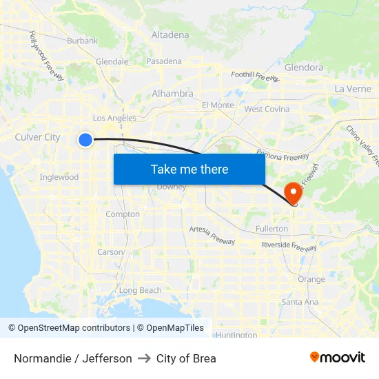 Normandie / Jefferson to City of Brea map