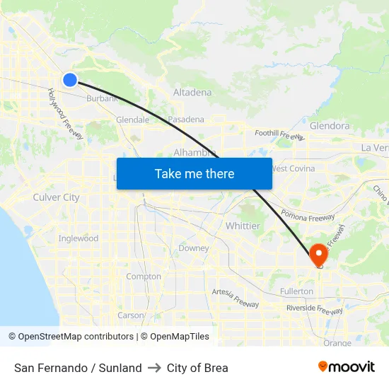 San Fernando / Sunland to City of Brea map