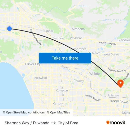 Sherman Way / Etiwanda to City of Brea map