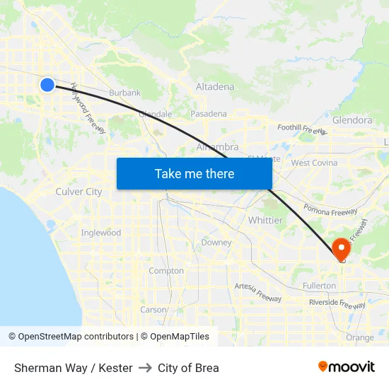Sherman Way / Kester to City of Brea map