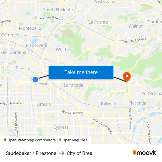 Studebaker / Firestone to City of Brea map