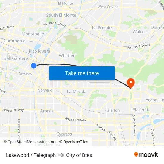 Lakewood / Telegraph to City of Brea map