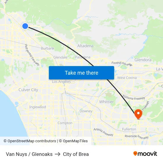 Van Nuys / Glenoaks to City of Brea map