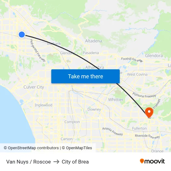 Van Nuys / Roscoe to City of Brea map