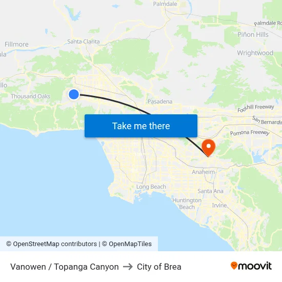 Vanowen / Topanga Canyon to City of Brea map