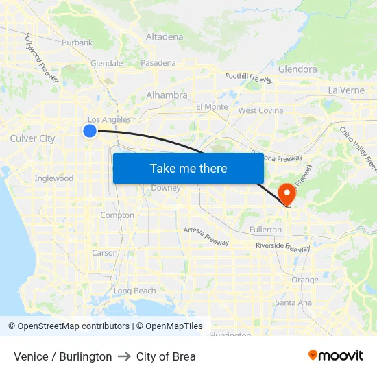 Venice / Burlington to City of Brea map