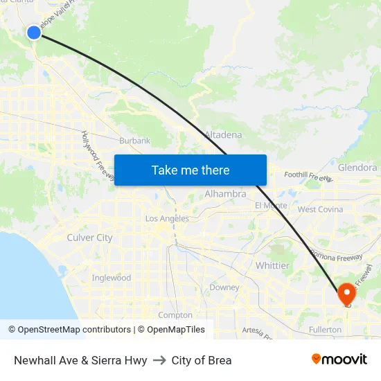 Newhall Ave & Sierra Hwy to City of Brea map