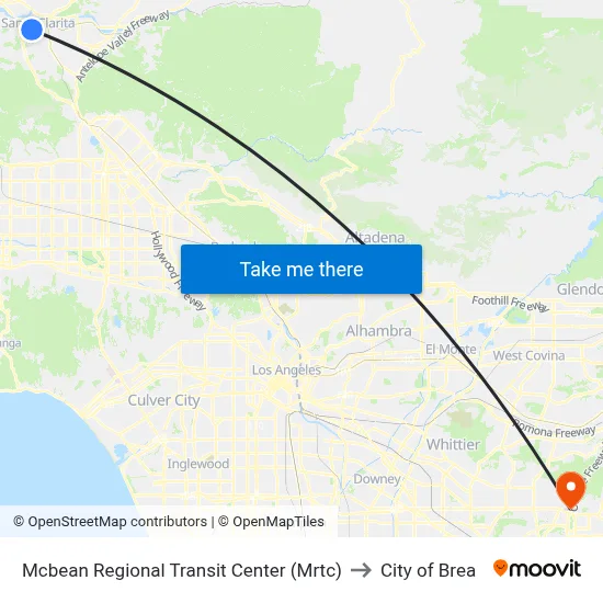 Mcbean Regional Transit Center (Mrtc) to City of Brea map