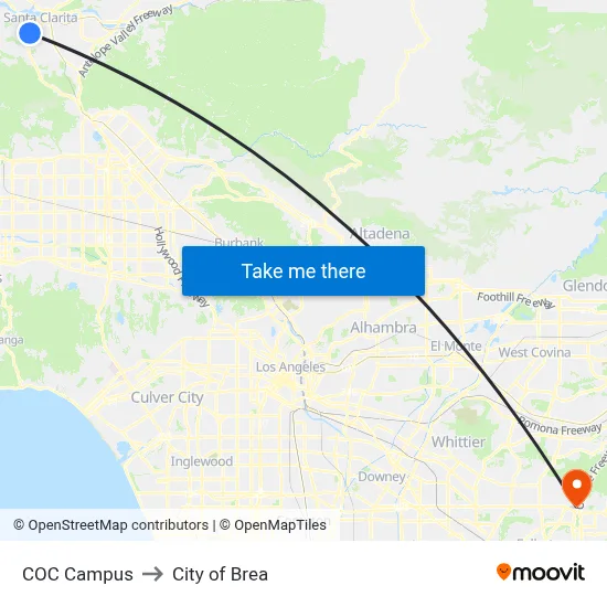 COC Campus to City of Brea map