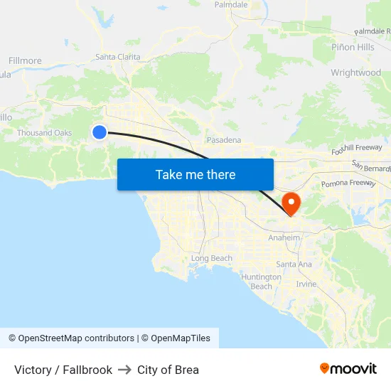 Victory / Fallbrook to City of Brea map