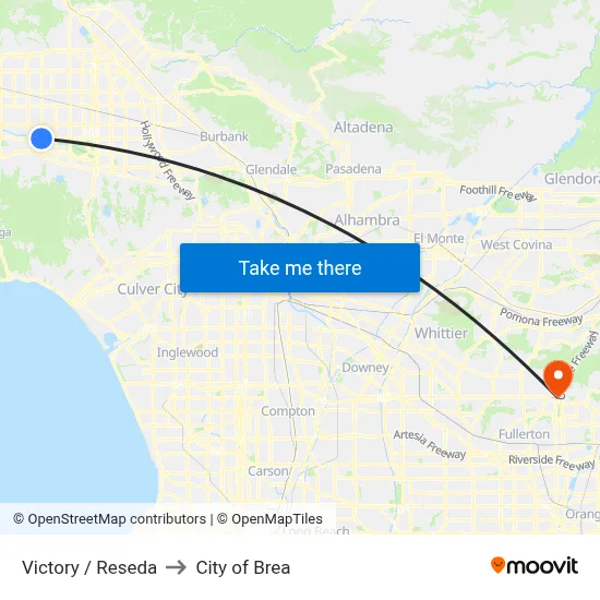 Victory / Reseda to City of Brea map