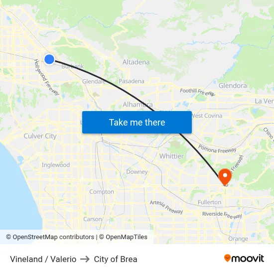 Vineland / Valerio to City of Brea map
