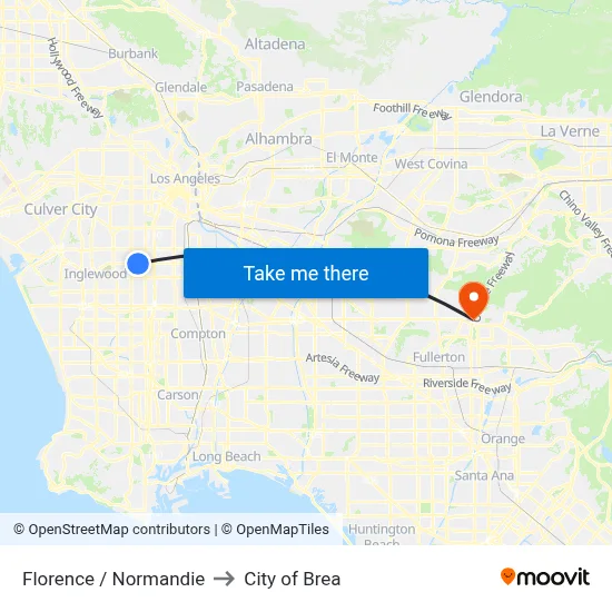 Florence / Normandie to City of Brea map
