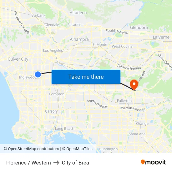 Florence / Western to City of Brea map