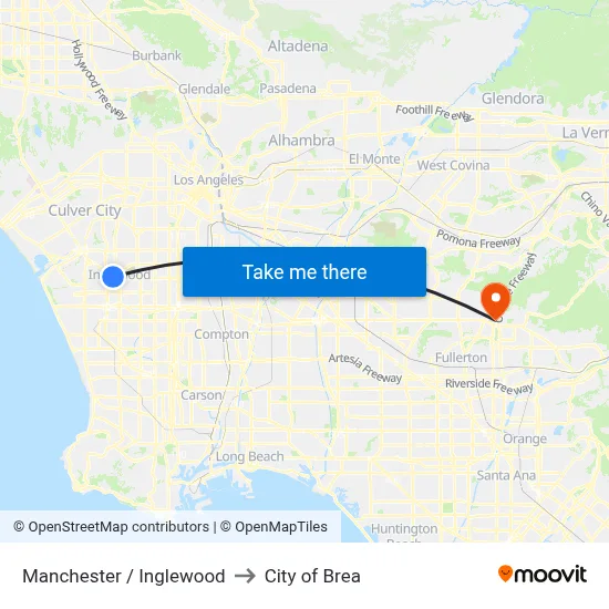 Manchester / Inglewood to City of Brea map