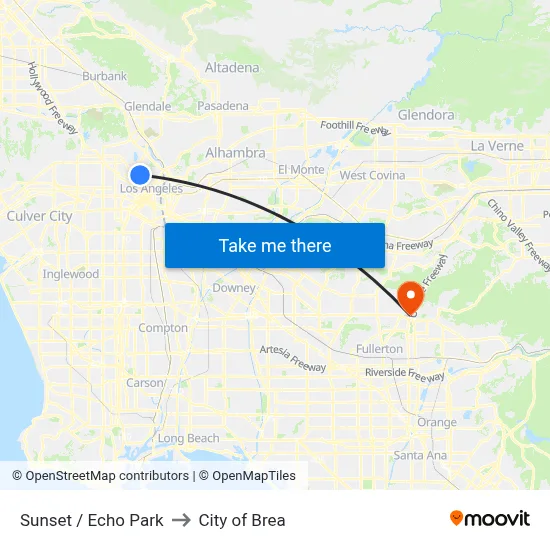 Sunset / Echo Park to City of Brea map