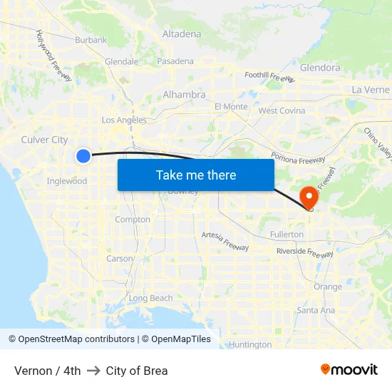 Vernon / 4th to City of Brea map