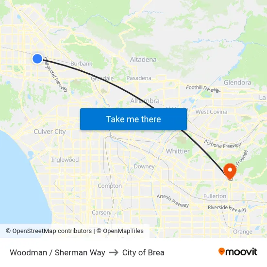 Woodman / Sherman Way to City of Brea map