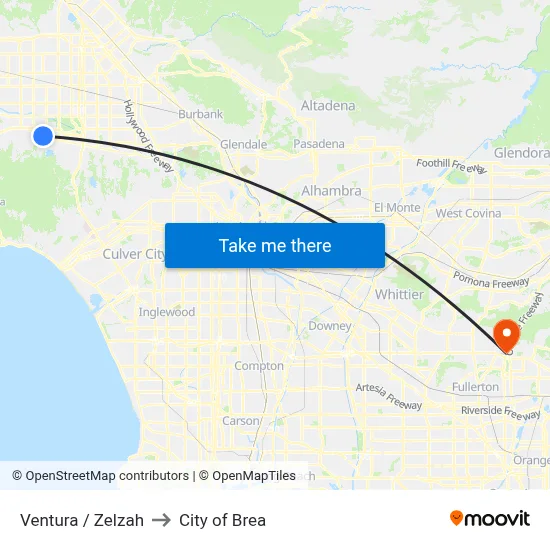 Ventura / Zelzah to City of Brea map