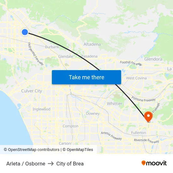 Arleta / Osborne to City of Brea map