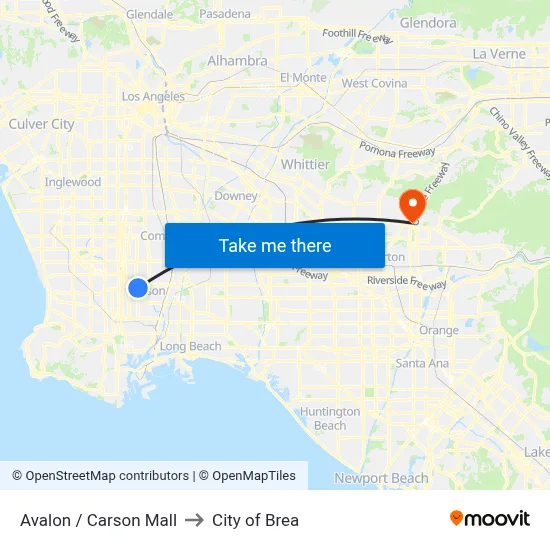 Avalon / Carson Mall to City of Brea map