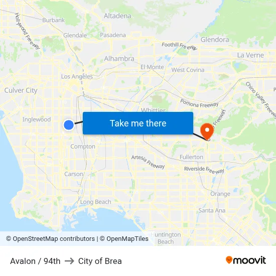 Avalon / 94th to City of Brea map