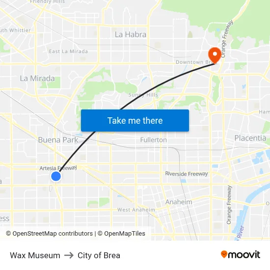 Wax Museum to City of Brea map