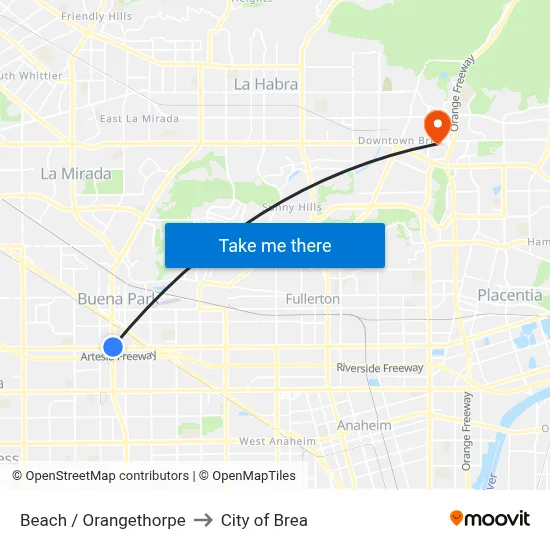 Beach / Orangethorpe to City of Brea map