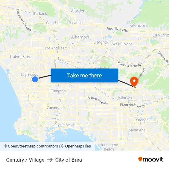 Century / Village to City of Brea map