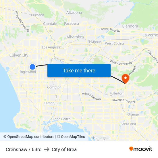 Crenshaw / 63rd to City of Brea map