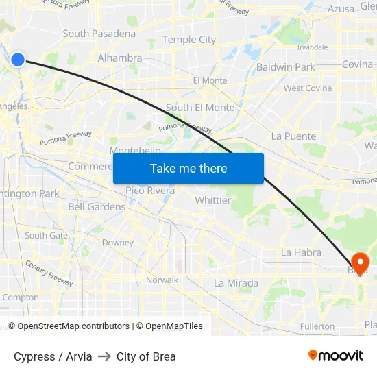 Cypress / Arvia to City of Brea map