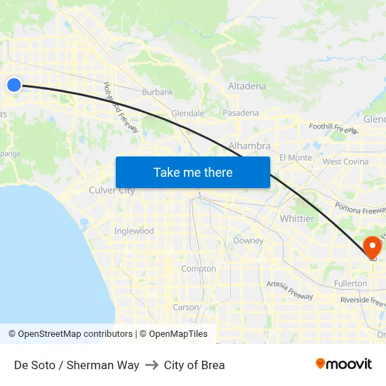 De Soto / Sherman Way to City of Brea map
