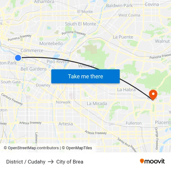 District / Cudahy to City of Brea map