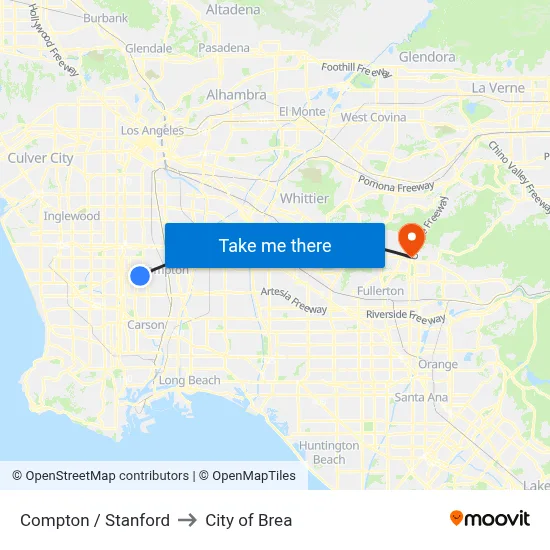 Compton / Stanford to City of Brea map