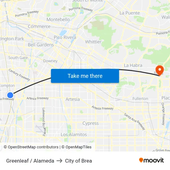 Greenleaf / Alameda to City of Brea map