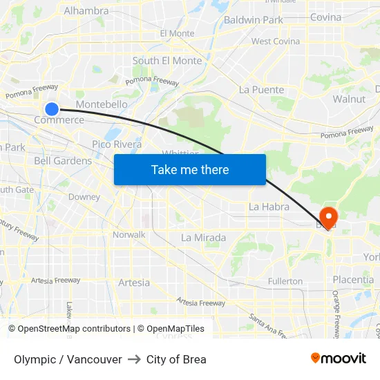 Olympic / Vancouver to City of Brea map