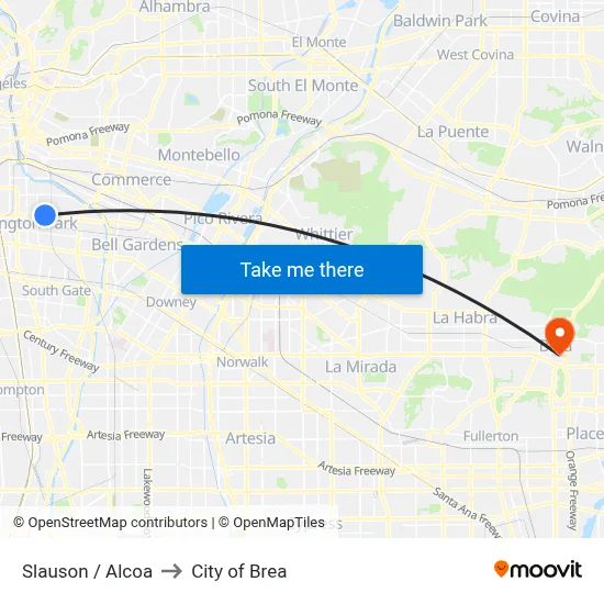 Slauson / Alcoa to City of Brea map